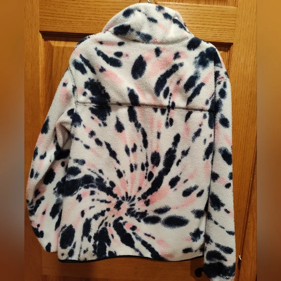 Gap Women's M Pink/Navy Tie-dye Zip-Up Sherpa Fleece Jacket - Picture 3 of 8